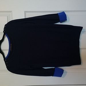3/$20! Limited navy colorblock three quarter merino wool sweater, L, EUC
